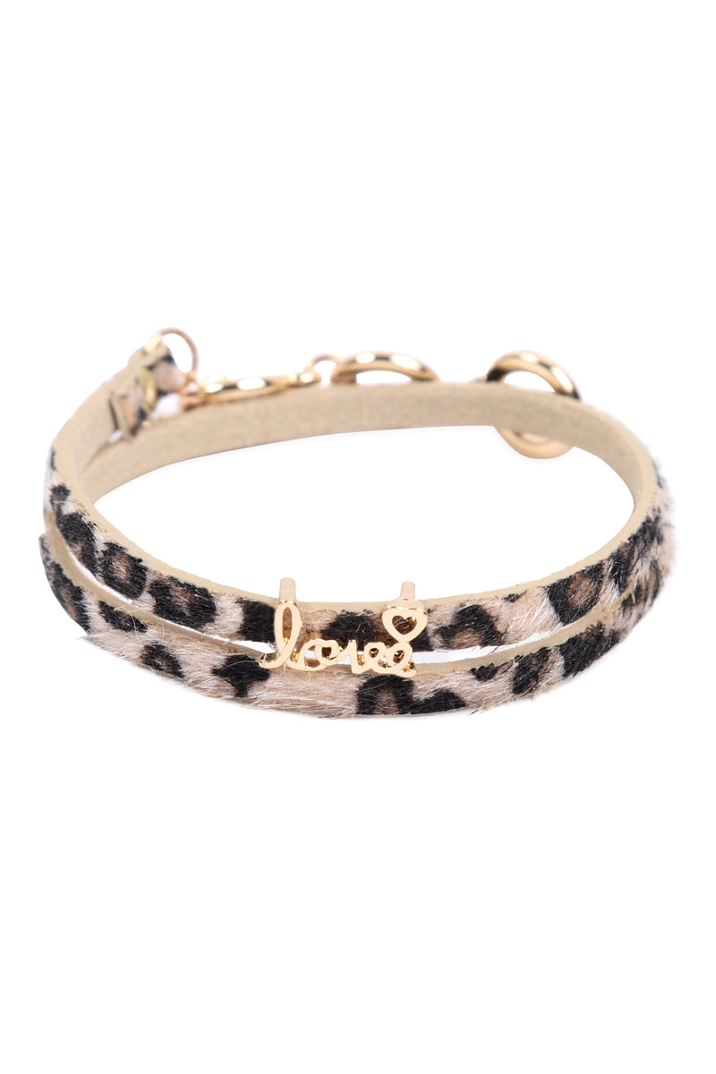 Gold Light Brown "Love" Animal Skin Wrap Bracelet - Pack of 6