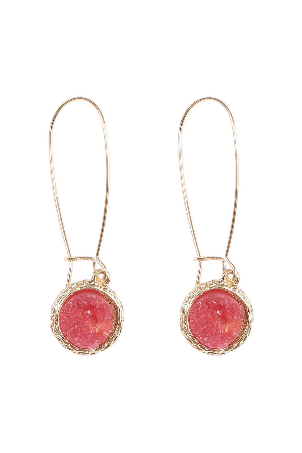 Round Druzy Wired Drop Earrings Fuchsia - Pack of 6