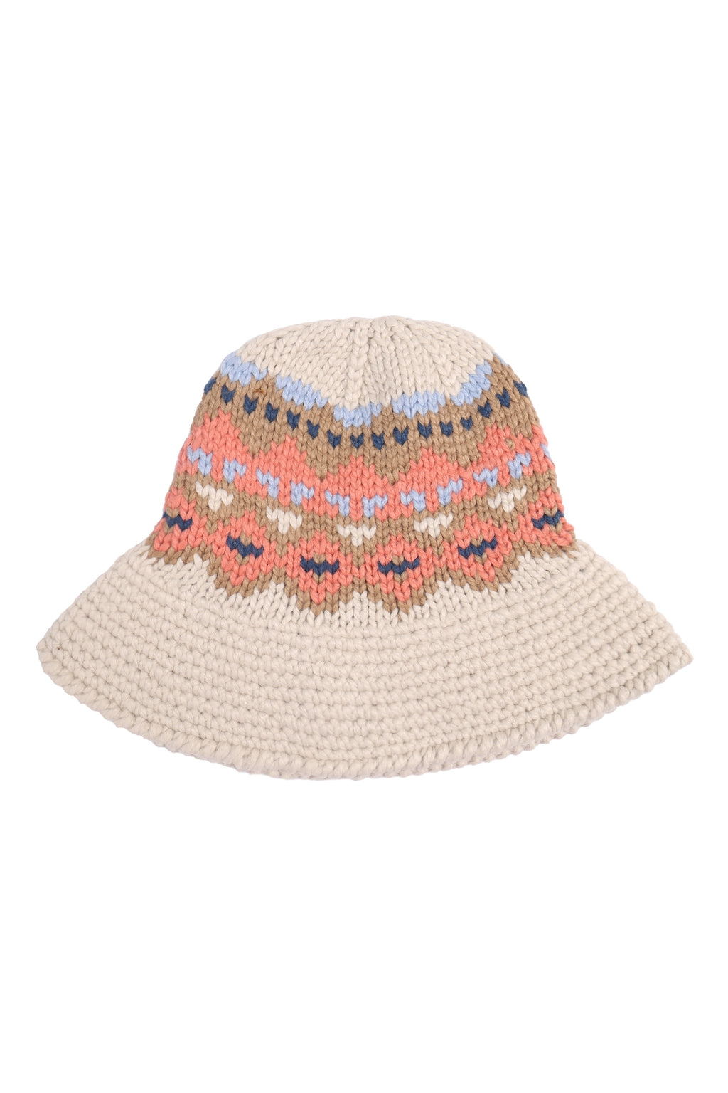 Nordic Pattern Knitted Bucket Hat Ivory - Pack of 6