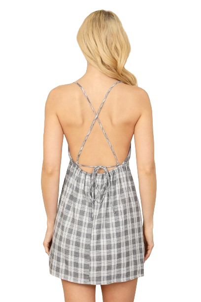 Black Cross Back Spaghetti Strap Plaid Dress - Pack of 6