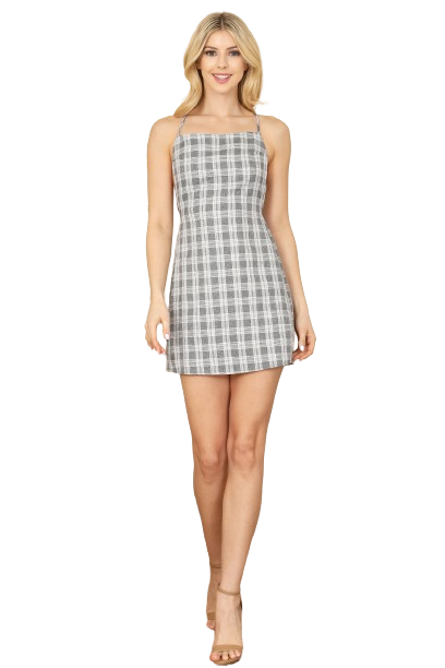 Black Cross Back Spaghetti Strap Plaid Dress - Pack of 6