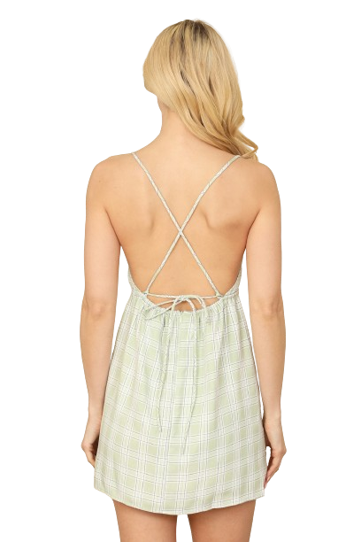 Green Cross Back Spaghetti Strap Plaid Dress - Pack of 6