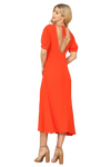 Orange Solid Puff Short Sleeve V Neck Midi Dress - Pack of 5