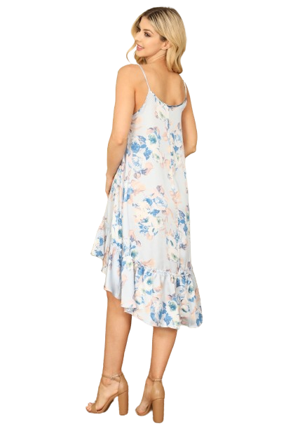 Blue Spaghetti Strap Asymmetrical Ruffle Hem Floral Dress -  Pack of 6