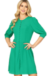 Green Half Puff Sleeve Button Down Solid Dress -  Pack of 5