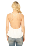 White Spaghetti Strap Cross Back Peplum Solid Top - Pack of 6