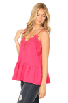 Fuchsia Spaghetti Strap Pleated Waist Floral Lace Patch Top  - Pack of 6