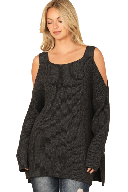 Black Cold Shoulder Knitted Sweater - Pack of 6