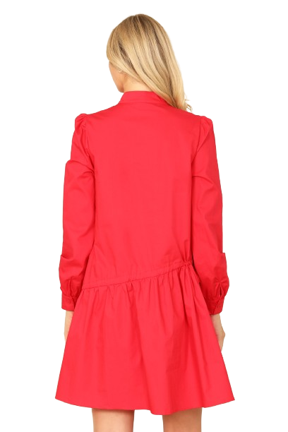 Red Mandarin Collar Long Sleeve Solid Dress -  Pack of 6