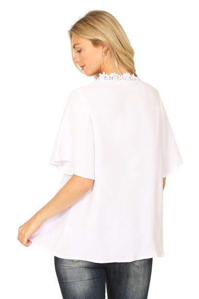 White Dolman Sleeve Lace Front Detail Solid Top - Pack of 6