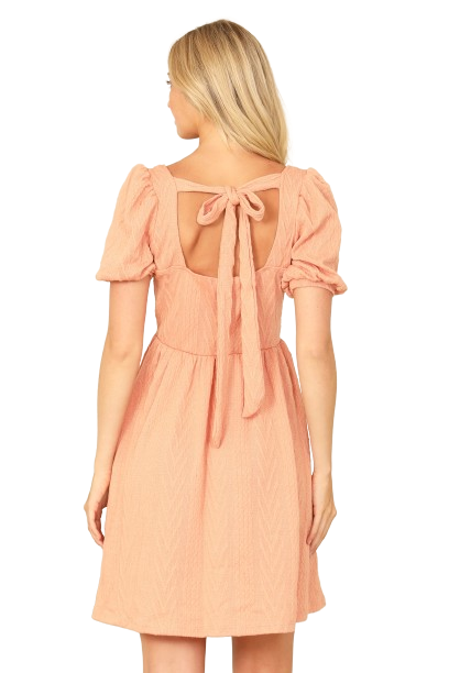 Peach Scoop Neck Ribbon Back Textured Solid Dress -  Pack of 6