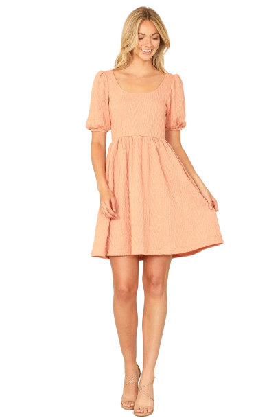 Peach Scoop Neck Ribbon Back Textured Solid Dress -  Pack of 6