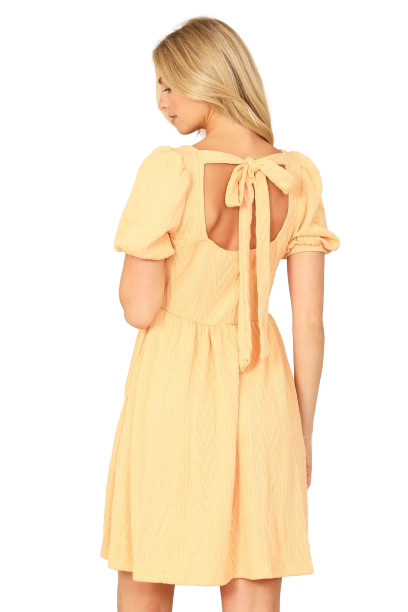 Honey Mustard Scoop Neck Ribbon Back Textured Solid Dress -  Pack of 6