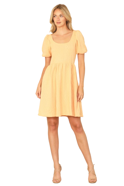 Honey Mustard Scoop Neck Ribbon Back Textured Solid Dress -  Pack of 6