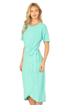 Mint Round Neck Short Sleeve Waist Tie Wrap Hem Solid Dress -  Pack of 6