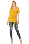 Mustard Short Sleeve V Neck Twist Front Solid Top - Pack of 6