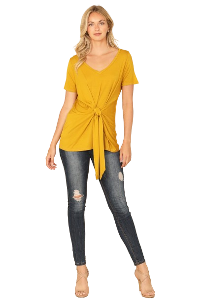 Mustard Short Sleeve V Neck Twist Front Solid Top - Pack of 6