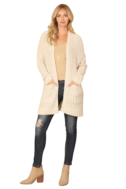 Cream Popcorn Front Pocket Open Cardigan - Pack of 6