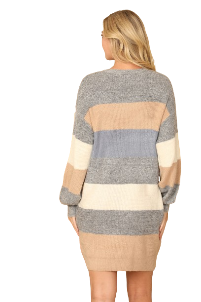 Grey Multi Stripe Long Sleeve Wool Dress  - Pack of 6