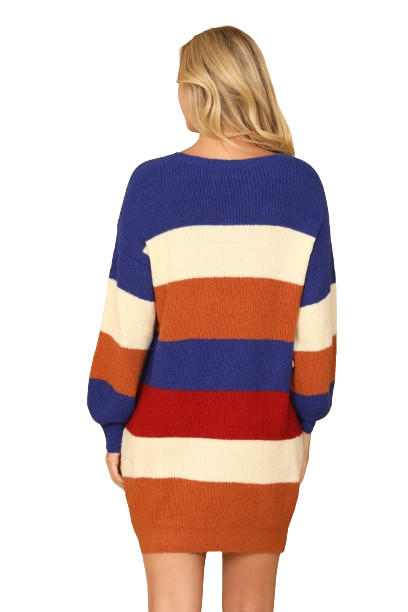 Royal Multi Stripe Long Sleeve Wool Dress  - Pack of 6