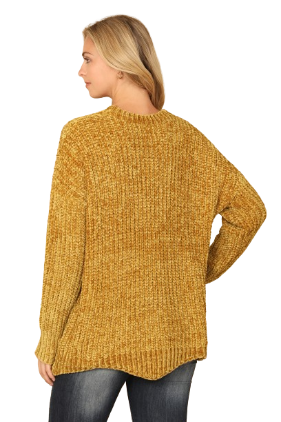 Mustard Round Neck Curved Hem Knit Sweater - Pack of 6