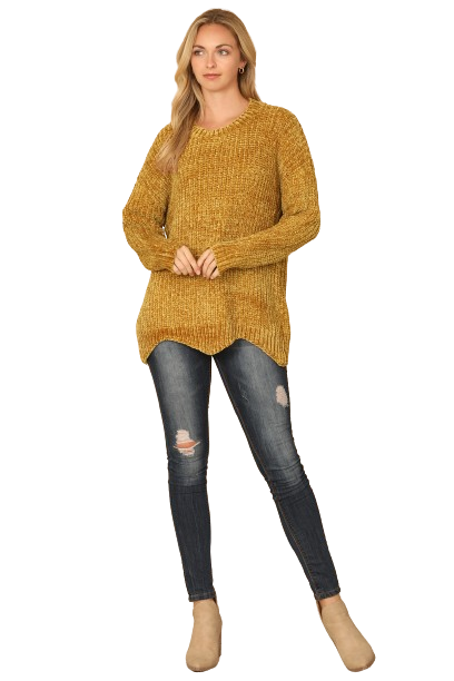 Mustard Round Neck Curved Hem Knit Sweater - Pack of 6