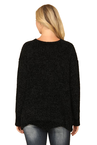 Black Round Neck Curved Hem Knit Sweater - Pack of 6