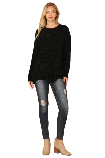 Black Round Neck Curved Hem Knit Sweater - Pack of 6