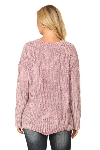 Lavender Round Neck Curved Hem Knit Sweater - Pack of 6