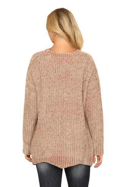 Taupe Round Neck Curved Hem Knit Sweater - Pack of 6