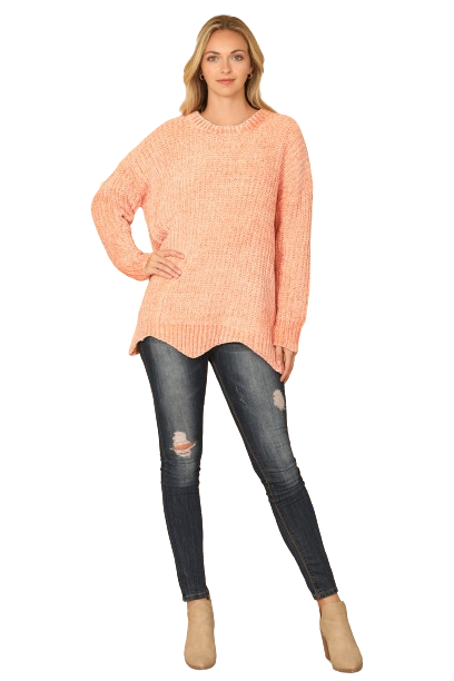 Coral Round Neck Curved Hem Knit Sweater - Pack of 6