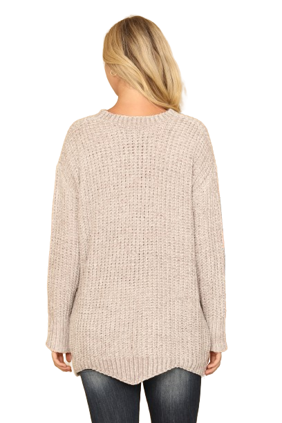 Light Grey Round Neck Curved Hem Knit Sweater - Pack of 6