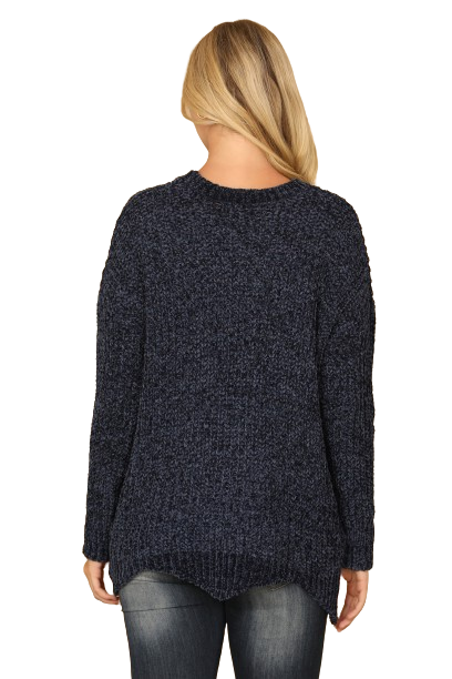 Navy Round Neck Curved Hem Knit Sweater - Pack of 6