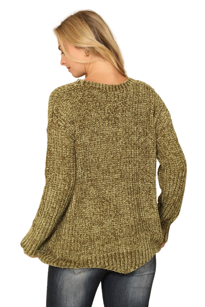 Olive Round Neck Curved Hem Knit Sweater - Pack of 6