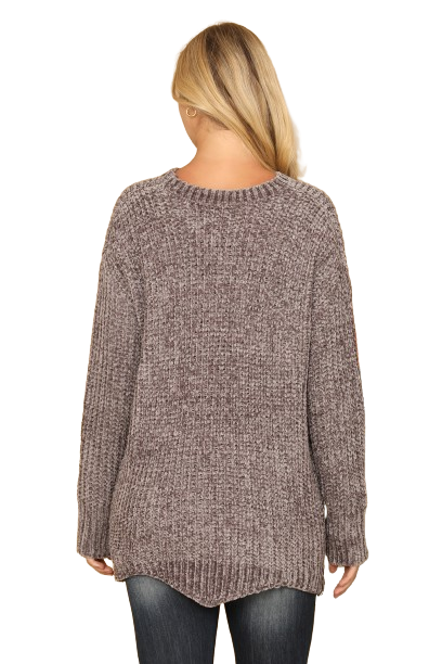 Dark Grey Round Neck Curved Hem Knit Sweater - Pack of 6