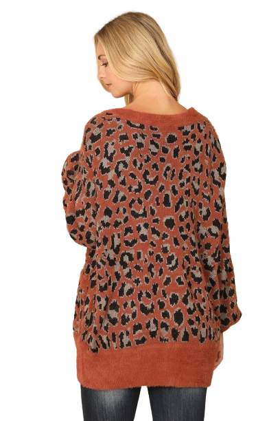 Brown Furry Leopard Button Down Cardigan - Pack of 6