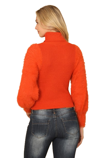 Rust Fur Sleeves Ribbed Turtle Neck Sweater - Pack of 6