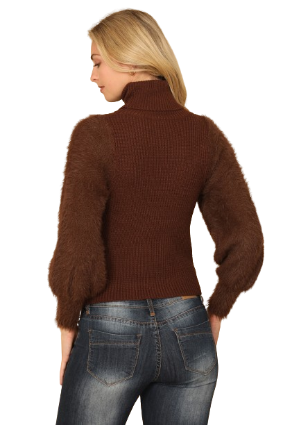 Chocolate Fur Sleeves Ribbed Turtle Neck Sweater - Pack of 6