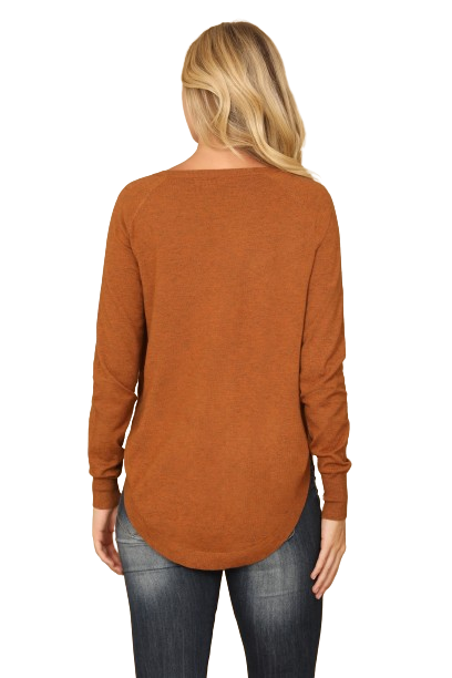 Camel V Neck Long Sleeve Curve Hem Sweater - Pack of 6