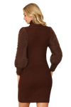 Chocolate Turtle Neck Faux Fur Long Sleeve Bodycon Dress - Pack of 6