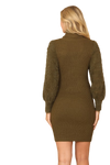 Olive Turtle Neck Faux Fur Long Sleeve Bodycon Dress - Pack of 6