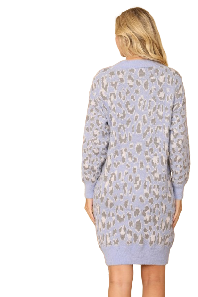 Lavender Long Sleeve Leopard Knitted Dress - Pack of 6