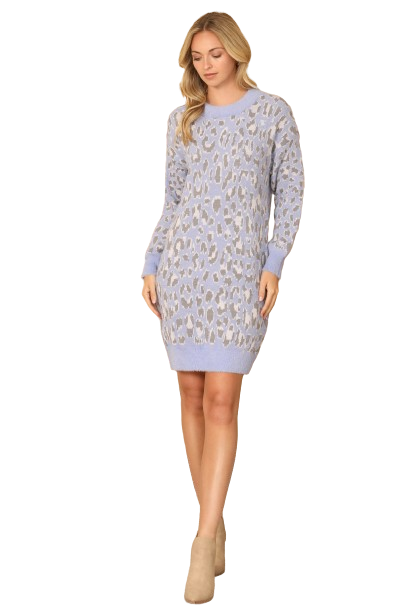 Lavender Long Sleeve Leopard Knitted Dress - Pack of 6