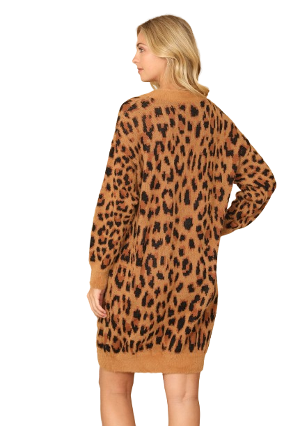 Taupe Long Sleeve Leopard Knitted Dress - Pack of 6