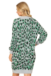 Grey Green Long Sleeve Leopard Knitted Dress - Pack of 6