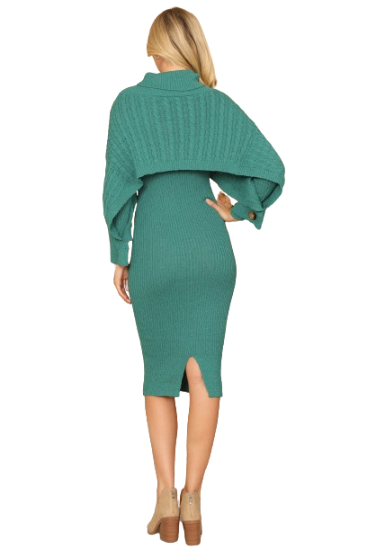 Teal Ribbed Sleeve Shawl and Sweater Dress Set - Pack of 6