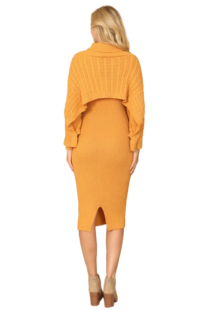 Mustard Ribbed Sleeve Shawl and Sweater Dress Set - Pack of 6