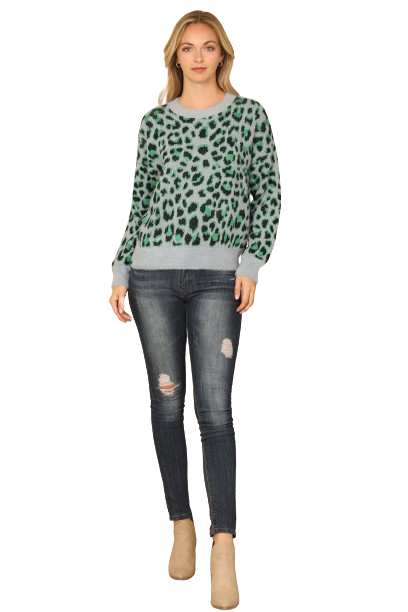 Grey Green Leopard Knitted Sweater - Pack of 6