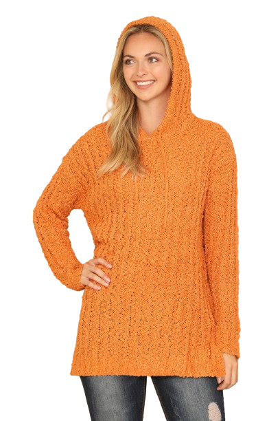 Mustard Plus Size Ribbed Popcorn Knit Tunic Hoodie Sweater - Pack of 6