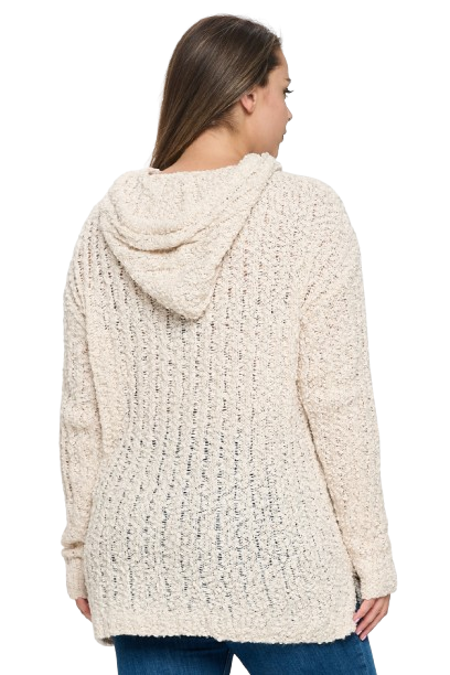 Cream Plus Size Ribbed Popcorn Knit Tunic Hoodie Sweater - Pack of 6